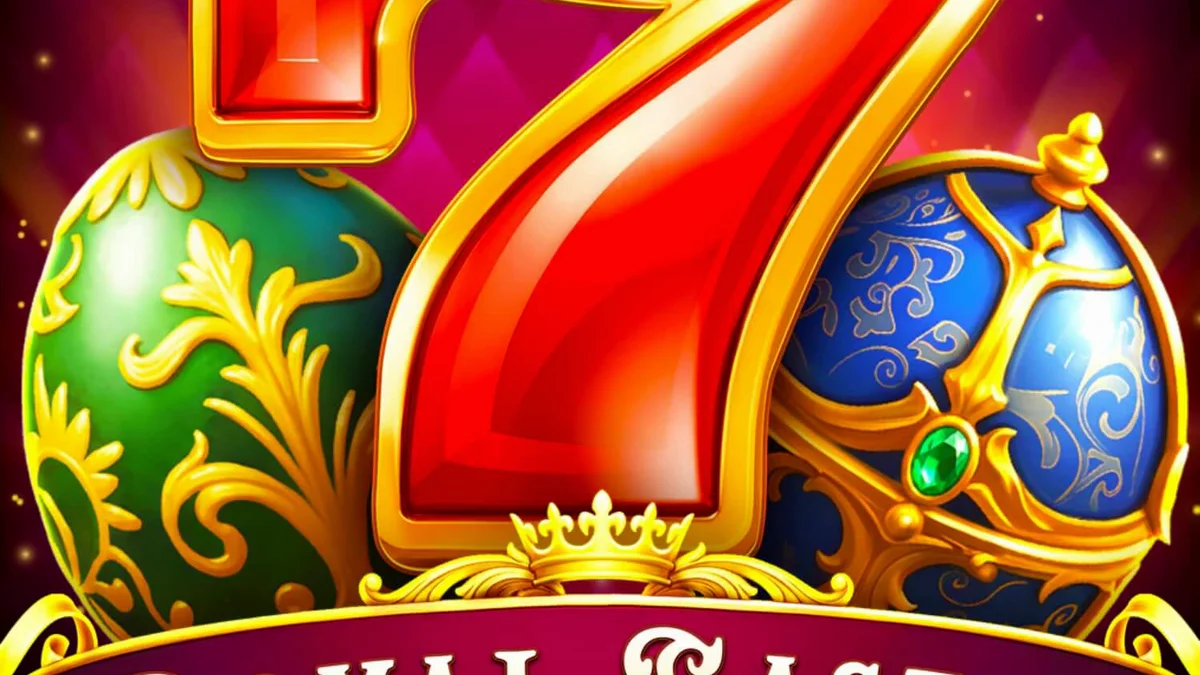 Tampilan visual mewah dari slot Royal Easter dengan latar belakang taman istana dan telur Fabergé.